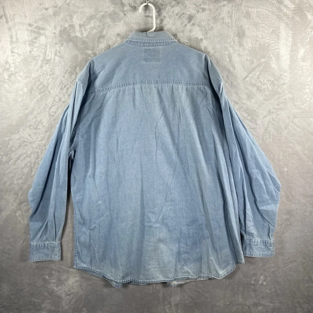 Wrangler Hero Shirt Mens XL Chambray Button Down Work Cotton Faded Blue Pocket